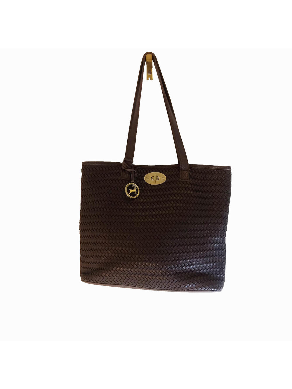 Ashwood Genuine Leather Handbag Woven Vintage Retro Tote Brown Double Straps